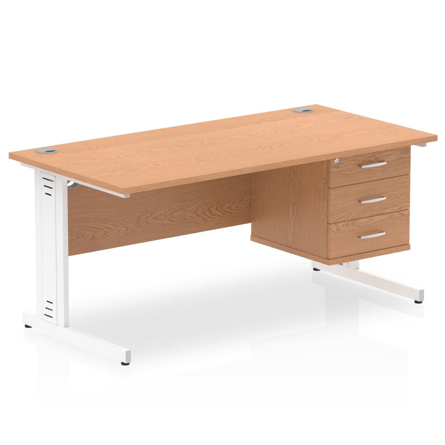 Impulse 1600mm Cable Managed Straight Desk With Single Fixed Pedestal - Ergometric