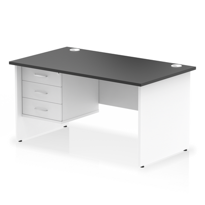 Impulse 1400mm Panel End Straight Desk With Single Fixed Pedestal - Ergometric